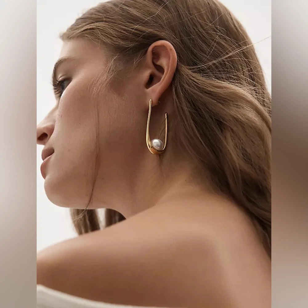 New Anthropologie Pearl Vintage Hoop Earrings - Picture 11 of 16